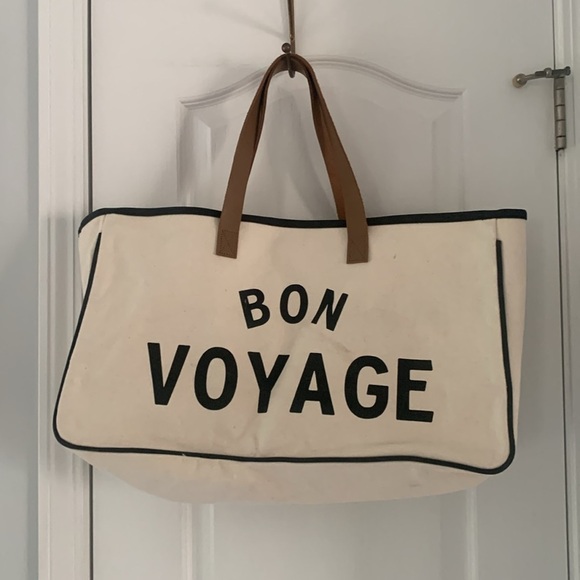 Canvas Tote bag - Bon Voyage shopping travel beach Santa Barbara leather handles - Picture 2 of 10